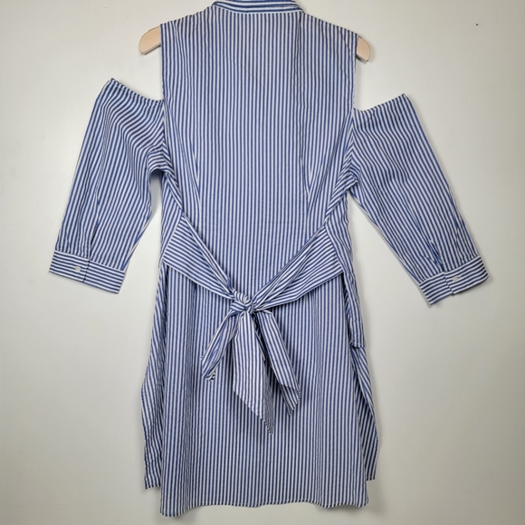 Truth NYC Cold Shoulder High Low Hem Tie Back Striped Button Down Top, EUC, szXL - Picture 2 of 6